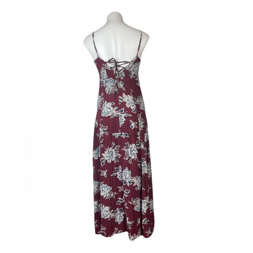 Abercrombie & Fitch Long Maxi Floral Dress Dark Red Wine Burgundy Small